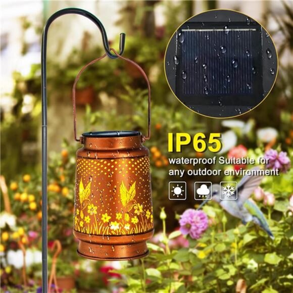 Hummingbird Solar Lantern Outdoor Hanging, Metal Bird Decor Waterproof LED Decor - Picture 4 of 7